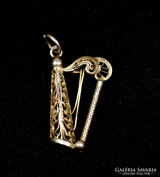 Silver harp pendant made of filigree goldsmith work