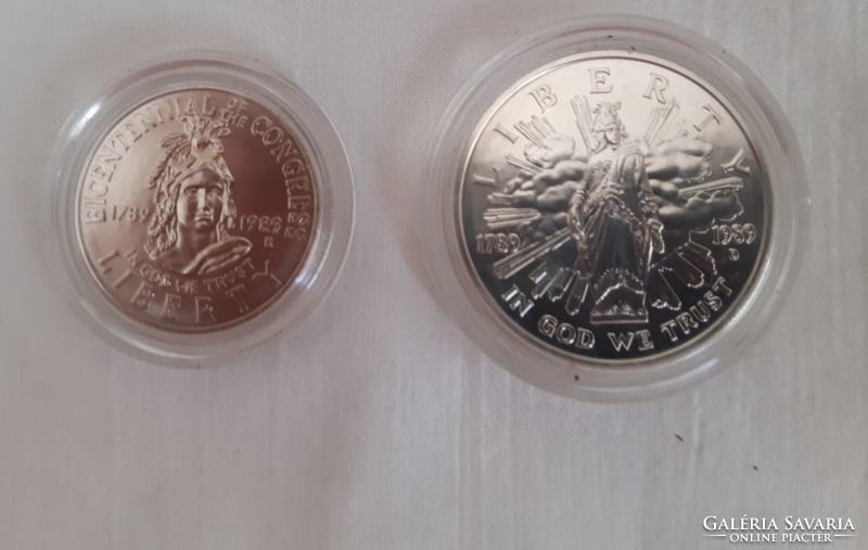 Silver dollar and half dollar 1989, bicentennial silver coin set