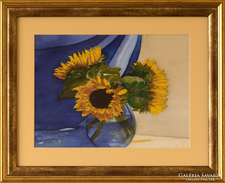 Dr. Judith Hiszekné, sunflowers, silk watercolors