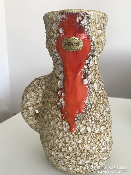 Retro French fat lava ceramic vase from Vallauris, 26 cm high