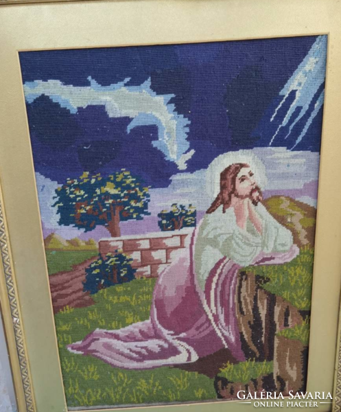 Antique needle tapestry: Jesus