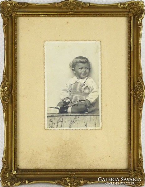 1H770 old framed child little boy photography 1945