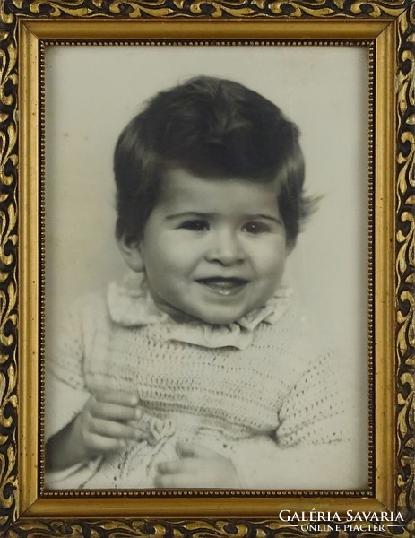 1H768 old framed child baby photography 1950s