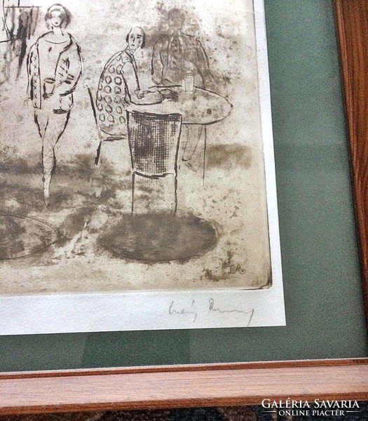 In a café, etching, 52x42 cm frame