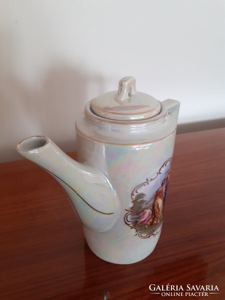 Old zsolnay coffee pot with art deco scene porcelain spout