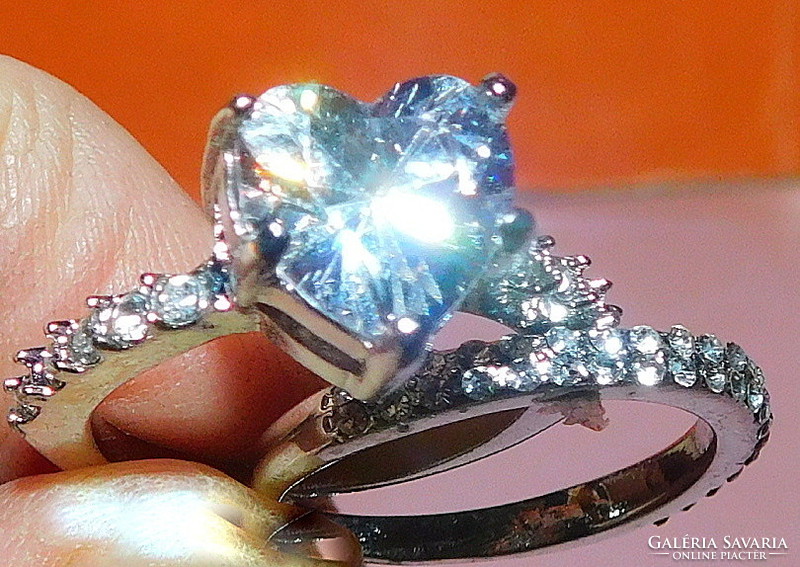 Mesterséges Gyémánt köves Fehér Arany Gold Filled Gyűrű- Kisérő Gyűrűvel- Álomszép !