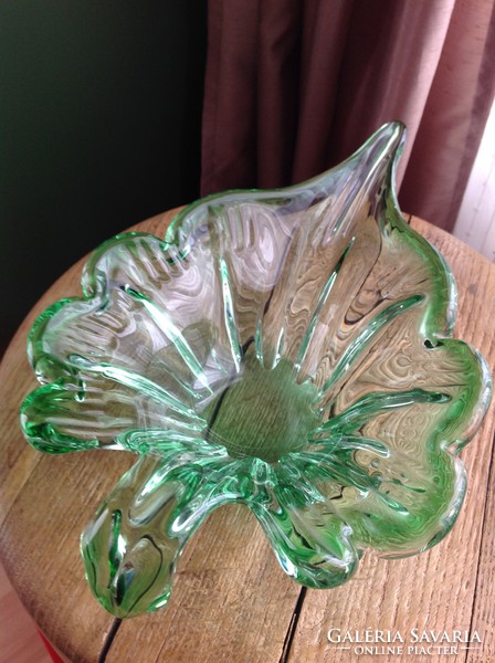 Old crystal glass table top offering leaf shape