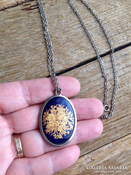 Old fire enamel pendant with necklace