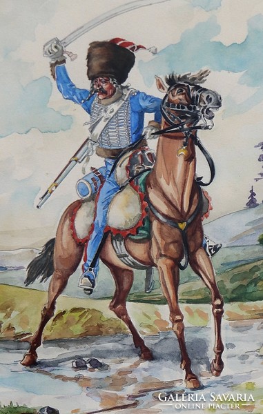 Hussar, excellent watercolor, marked