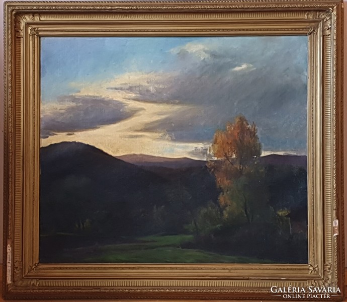 An oil painting by Benkhard Ágost in 1922 in Miskolc. 84.5X 98 cm. 111x125 cm with frame.