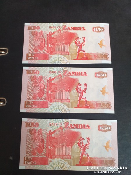 2009-es 50Kwacha Zambia UNC 3db sorszámkövető pár