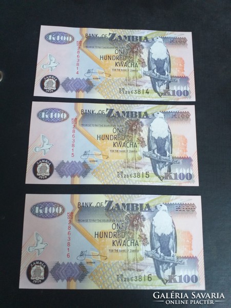 2010 100kwacha zambia unc 3 pairs of serial numbers