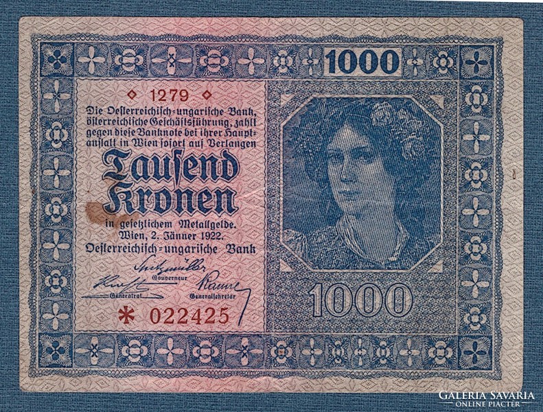 1000 Korona 1922 Vízjel nélküli változat