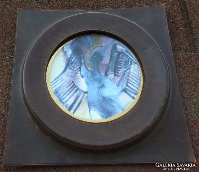 Fabian rose _ angel _ porcelain picture in leather frame