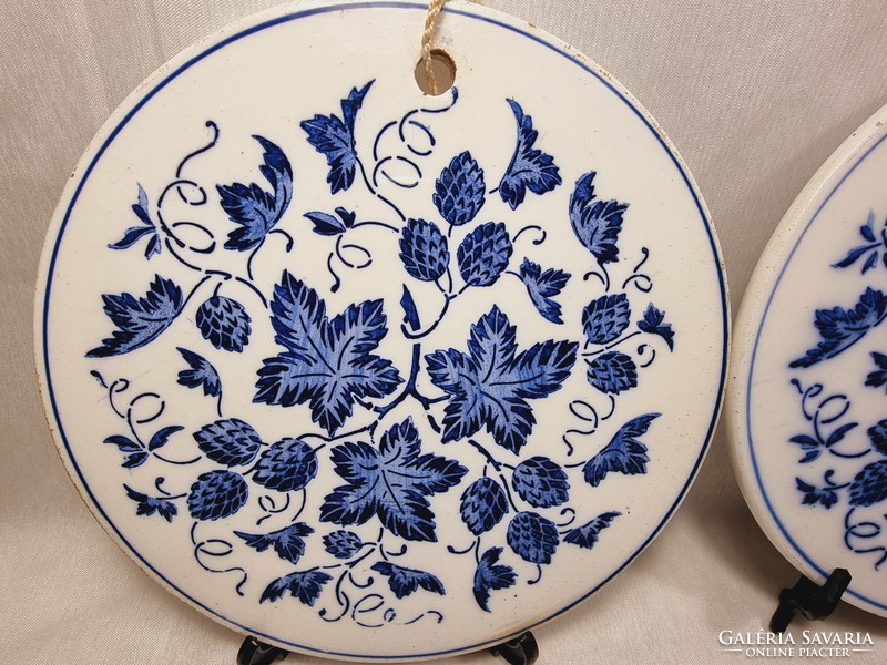 2 pcs ah annaburg blue-painted strawberry porcelain wall ornament from 1885.