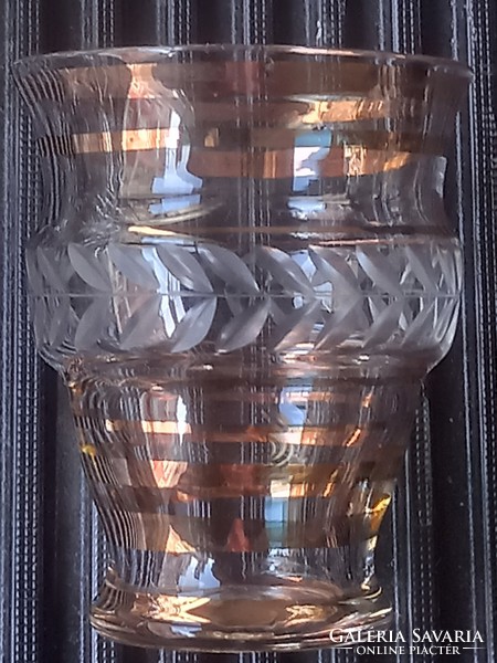Liqueur, ice wine polished, engraved midcentury/art deco glass, short drink set