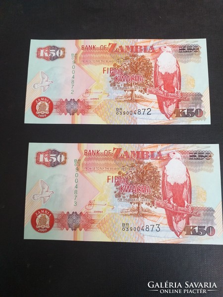 2009 50 kwacha zambia unc serial number pair