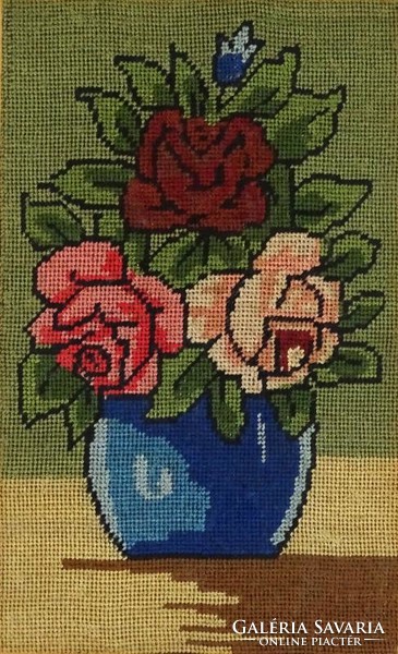 1H636 framed table still life with tapestry 34 x 26 cm