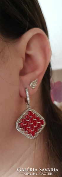 Vörös köves sterling ezüst füli/925/ nagyobb méretű - új