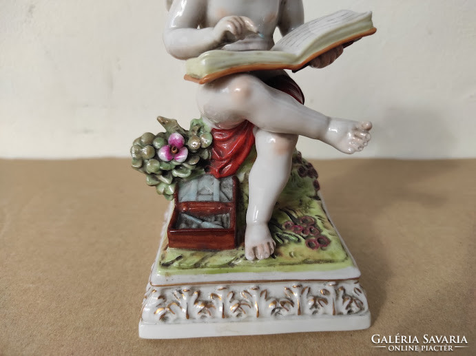 Antik sitzendorf porcelán ülő figura füzetbe író angyal hibátlan 5149