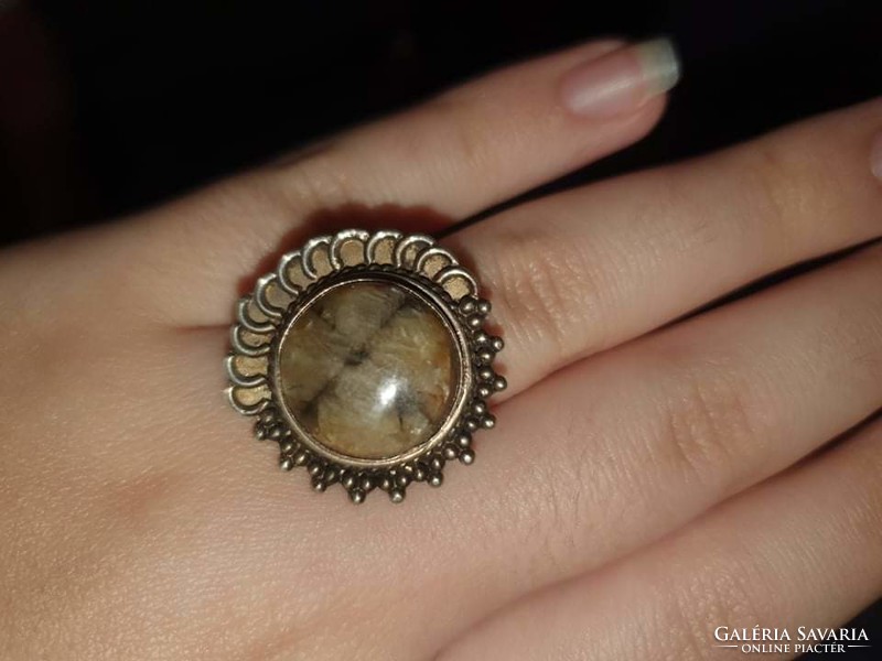 Genuine silver ring decorated with chiastolite (cross stone) size 8 as (57)
