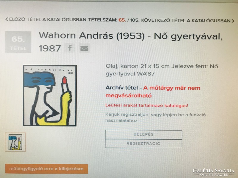 WAHORN ANDRÁS (1953-): Nő gyertyával 1987. E.A. I / VIII.