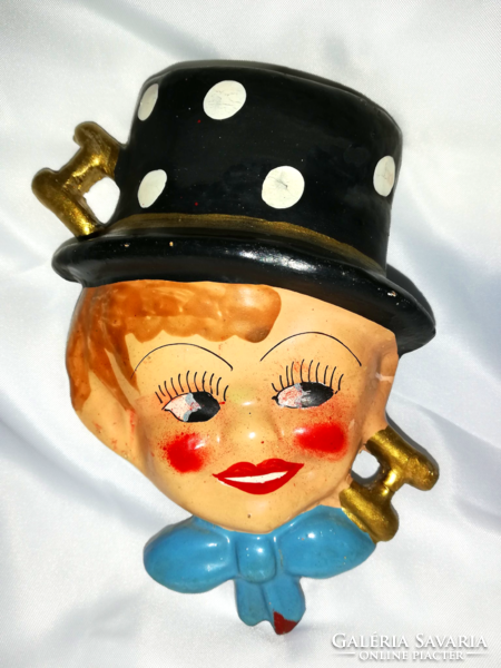 Ceramic boy head, lucky chimney sweep wall decoration from the sixties