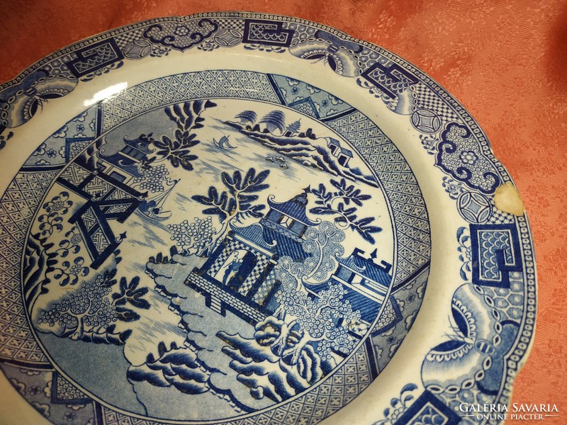 Antiik , pillangó mintás, pagodás porcelán nagy lapos tányér