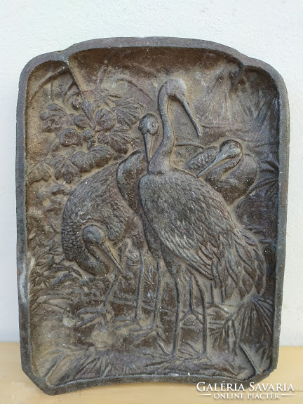 Antique Patinated Chinese Heron Bird Representation Tin Tray Offering 4991