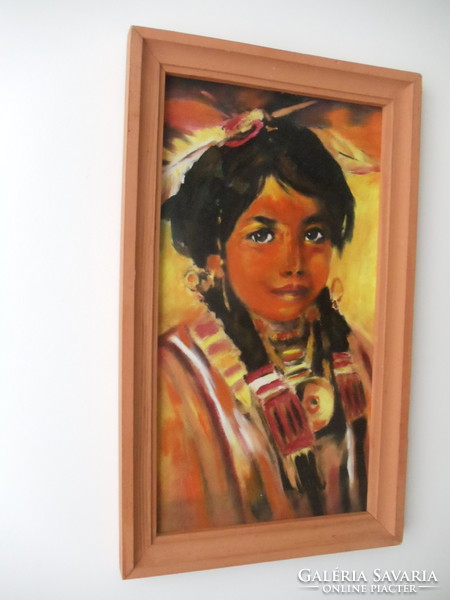 (Painting) Native American little girl portrait
