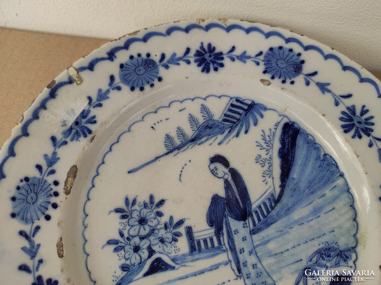 Antik delfti kínai mintás kék festett kis porcelán tányér Delft 5068