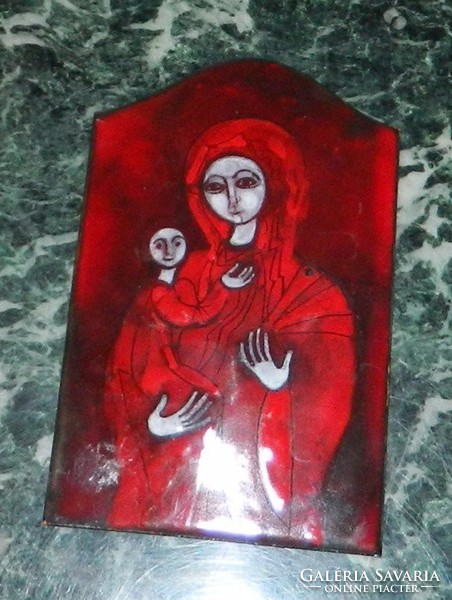 Petrilla István tűzzománc kép - Szűz Mária Jézussal / Anya