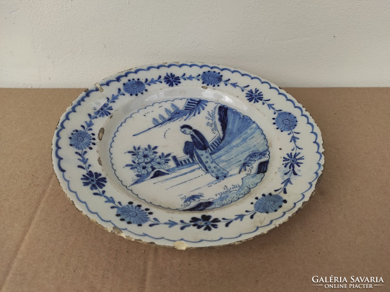 Antik delfti kínai mintás kék festett kis porcelán tányér Delft 5068