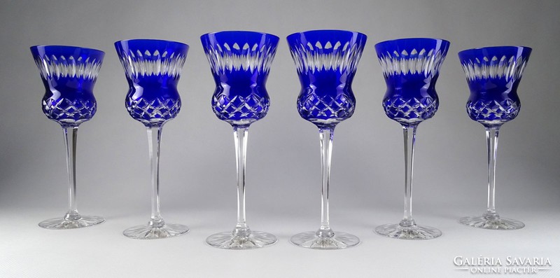 1H446 Nagyméretű hibátlan kék Ajka kristály pezsgős pohár készlet