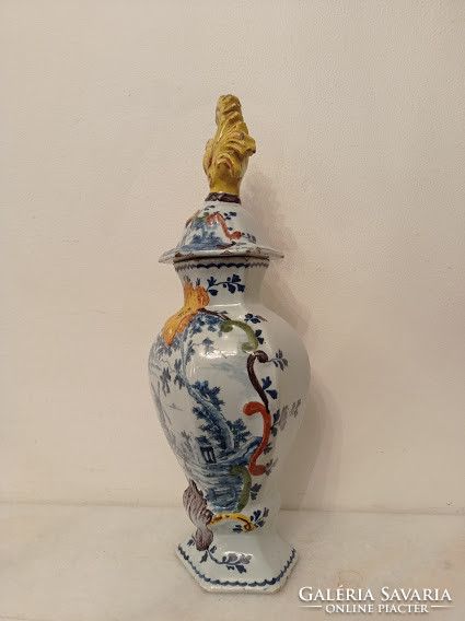 Antik delfti 18. század fedeles urnaváza porcelán váza Delft 4388
