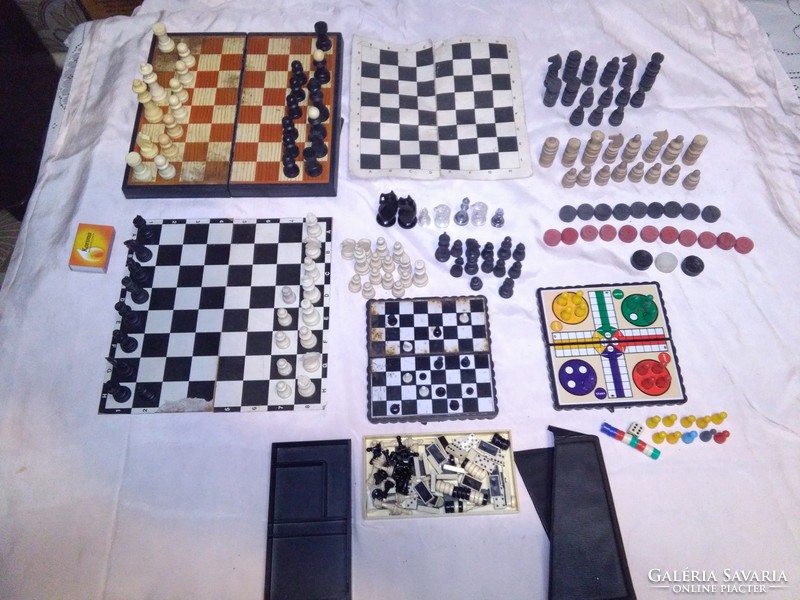 Retro chess boards, puppets, mill, travel chess, dominoes, board game - together