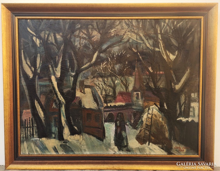 Imre Péter Gaál (1921 - 2013) Nagymaros danapart c. Painting with original guarantee!