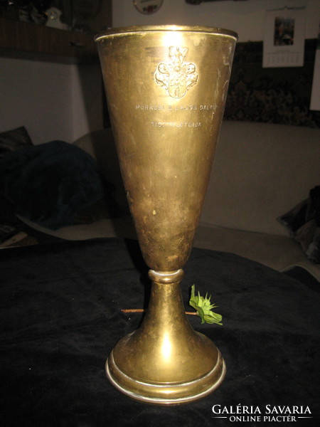 Mohács 1937. Transdanubian song festival honor award 30 cm yellow copper