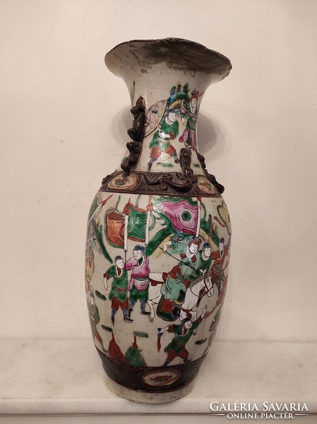 Antik kínai harci katona csata jelenet porcelán váza Ázsia 905 4931