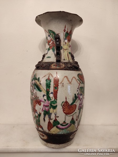 Antik kínai harci katona csata jelenet porcelán váza Ázsia 905 4931