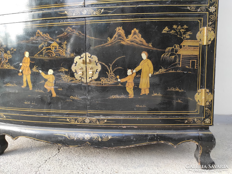 Antique Chinese gold painted black lacquer cabinet 5101