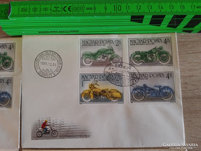 100 éves a motorkerékpár  1985   4db  boríték bélyeg   elsőnapi     FDC  autó