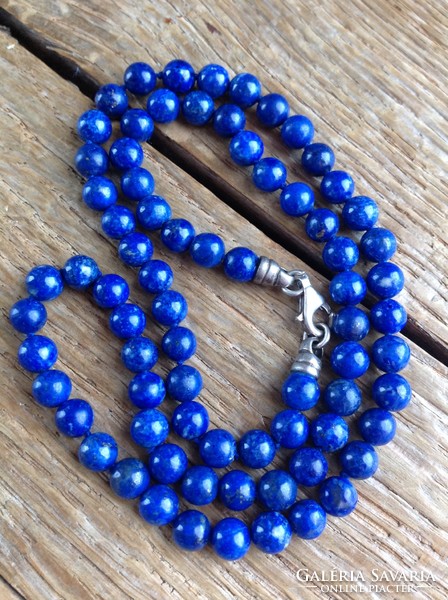 Lapis lazuli mineral beads with silver fittings