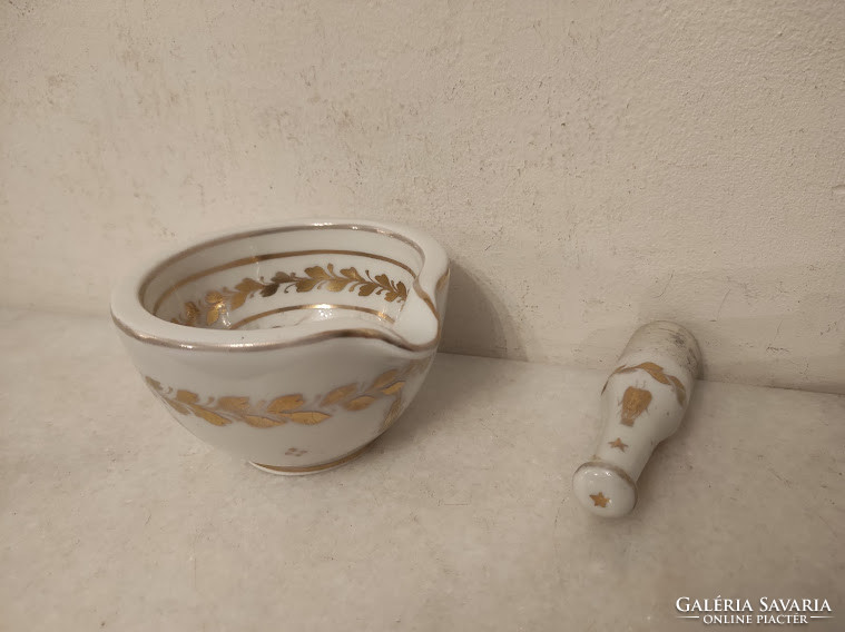 Antik arany festéses porcelán patika eszköz bogár törő mozsár gyógyszer készítő szerszám 5151