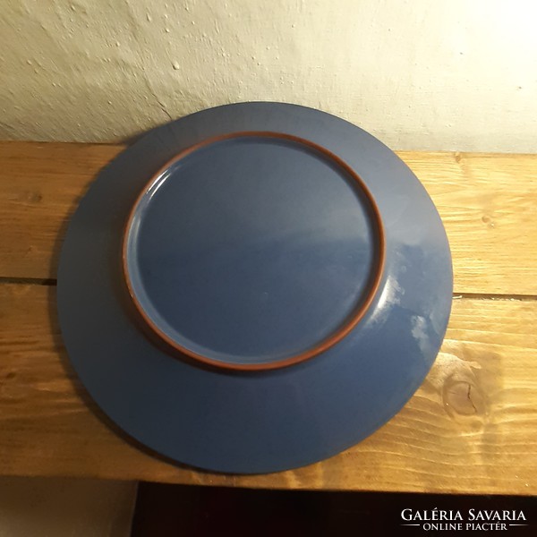 Kék-fehér színű magyar mázas kerámia nagy tányér