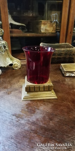Szecessziós üveg és réz váza és cukortartó, kínáló, 20.sz.eleje
