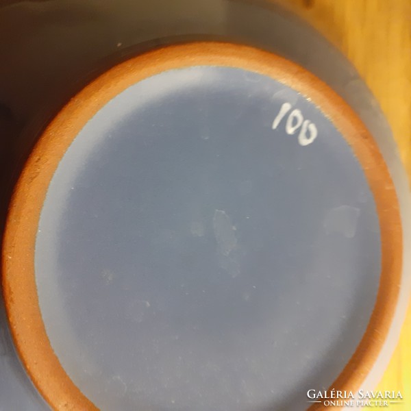 Kék-fehér színű magyar mázas kerámia, leveses tányér