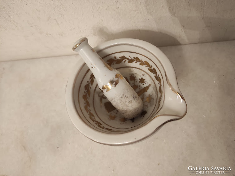 Antik arany festéses porcelán patika eszköz bogár törő mozsár gyógyszer készítő szerszám 5151