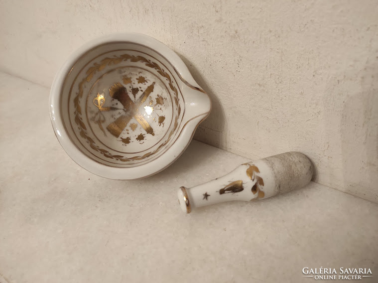 Antique gold painted porcelain pharmacy tool beetle pestle mortar medicine maker tool 5151
