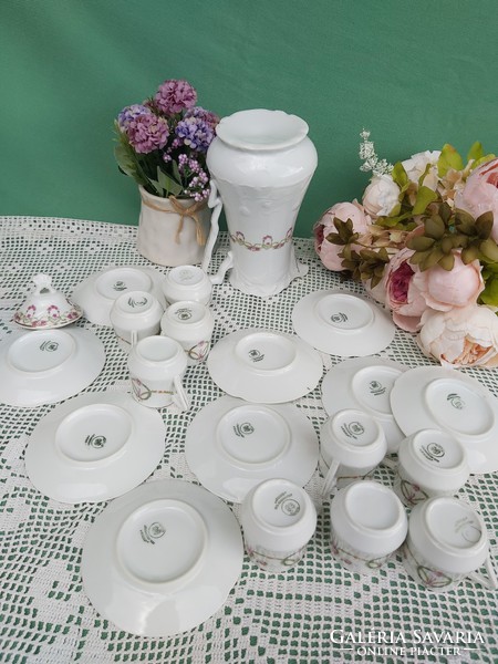 Antik szecessziòs porcelán porcelán csésze szett kávéskanna Juno Ges. Geschützt Austria rózsagirland